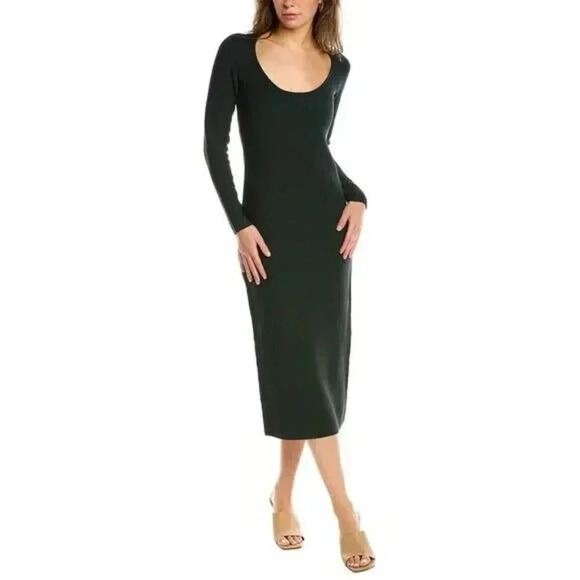 The Sei Black Textured Knit Strappy‎ Open Back Long Sleeve Midi Dress Size Small - Picture 2 of 10